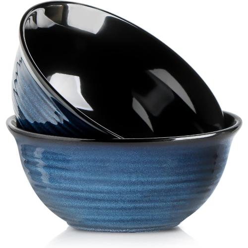 Hasense Ceramic Serving Bowls, 9 Inch Large Salad Bowls for Kitchen, 84 Ounce Mixing Bowl Set of 2, Ideal for Soup Pho Pasta Popcorn, Dishwasher & Microwave Safe(Blue)