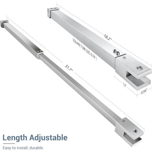 Shower Door Support Bar, Stainless Steel Glass to Ceiling Rod 18.2-31.7 (462mm-805mm), for Fix 5/16 (8mm) to 3/8 (10mm) Frameless Shower Glass Panel, Polished Chrome