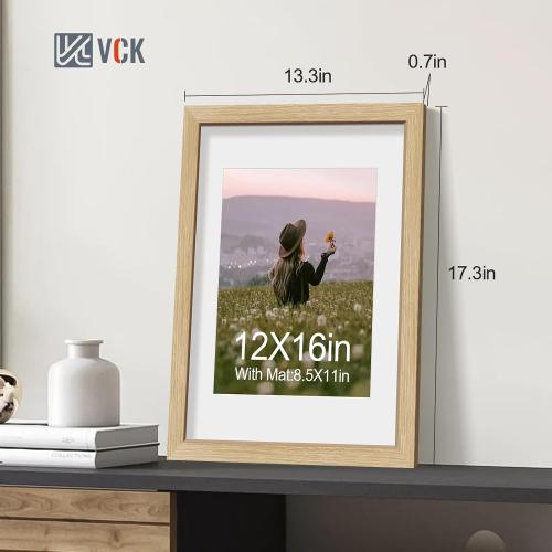 12x16 Picture Frame 2 Pack - Natural Oak, High-End Wood Poster Frames with Tempered Glass, Display 8.5x11 Photo with Mat or 12x16 without Mat, Art Gallery-Quality, Wall Hanging, Natural Oak