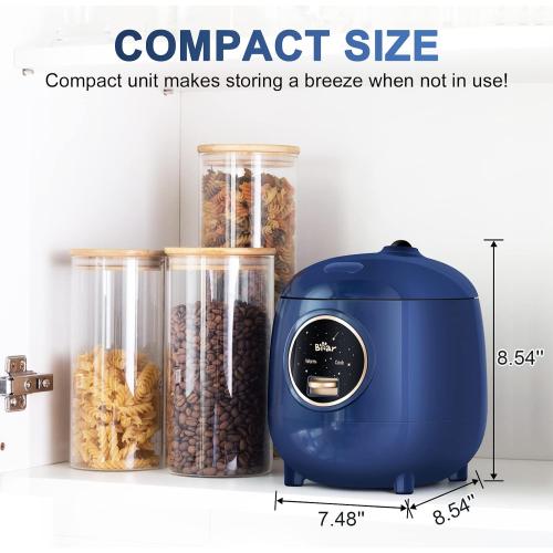 Bear Mini Rice Cooker 2 Cups Uncooked, 1.2L Portable Non-Stick Small Travel Rice Cooker, BPA Free, One Button to Cook and Keep Warm Function, Blue | Portable 1.2L nonstick small rice cooker for travel, dorm, single serve, One-touch operation, Removable pot, Auto keep warm