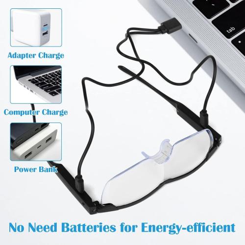 Magnifying Glasses with Light, 200% Magnification, USB Rechargeable LED Lighted Magnifying Glass, Anti Blue Light, Hands Free Head Magnifier Eyeglasses for Close Work, Hobbies, Reading, Craft（Black）