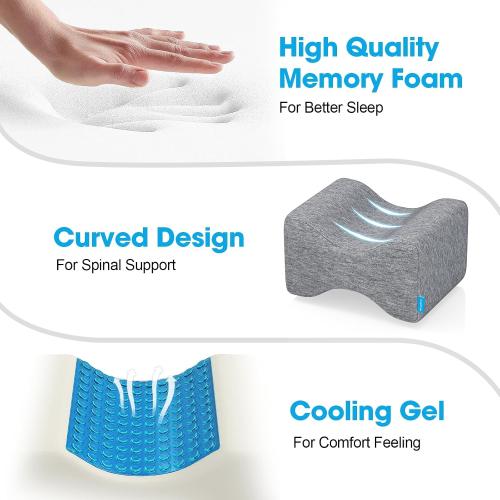 Knee Pillow for Side Sleepers, Leg Pillow with Cooling Gel, Grey/X-Large