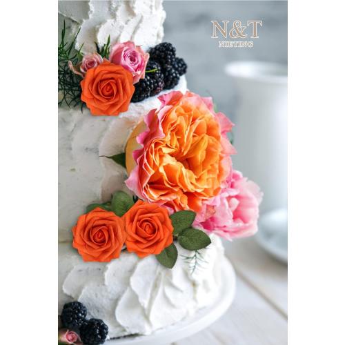 N&T NIETING Artificial Flowers, Fake Flowers Burnt Orange Roses Perfect for DIY Wedding Bridal Bouquets Centerpieces Bridal Shower Party Home Fall Flower Arrangement Decorations, 50Pcs