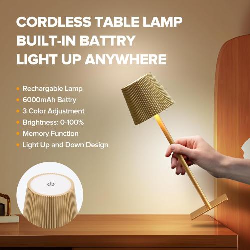 LUTEC 4 Pack Cordless Table Lamp,6000mAh Rechargeable Battery Operated Desk Lamp,Two Adjustable Heights,Waterproof, Touch Control & 3 Color Stepless Dimming for Restaurant/Bedroom/Bars/Outdoor (Gold)