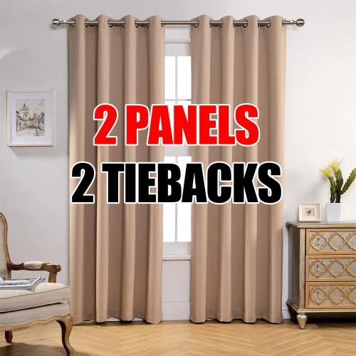 MIUCO Room Darkening Soild Grommet Blackout Curtains Panels for Nursery Window Curtains Set of 2 52x95 Inch Taupe, Bonus 2 Tie Backs Included