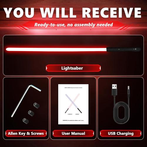Lightsaber, Metal Duel Light Sabers,4 Sound Fonts,USB Rechargeable Light Swords with Loud Sound, Swing, Blaster,Adults Kids Cosplay Props Birthday Xmas Gift (38.2inch-Red)