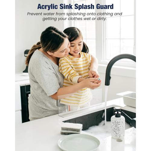 Acrylic Sink Splash Guard, Highly Transparent Fixed Splash Guard for Kitchen Island & Bathroom（23.6L x 1.6W x 4.7H）
