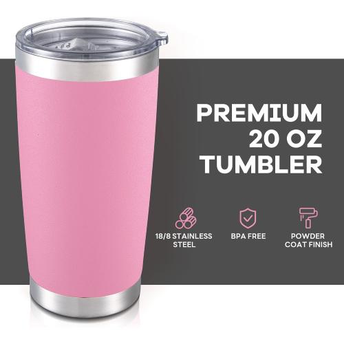 20 oz Tumbler with Lid Stainless Steel Double Wall Vacuum Insulated Tumblers Powder Coated Cups Travel Mug Keep Drinks Cold and Hot, Pink