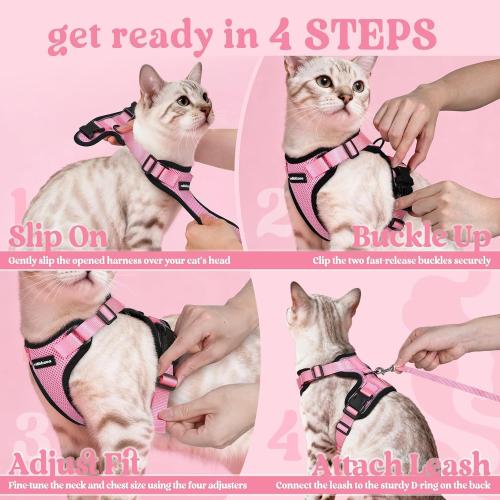 Size XS rabbitgoo Cat Harness and Leash for Walking, Escape Proof Soft Adjustable Vest Harnesses for Cats, Easy Control Breathable Reflective Strips Jacket, Pink