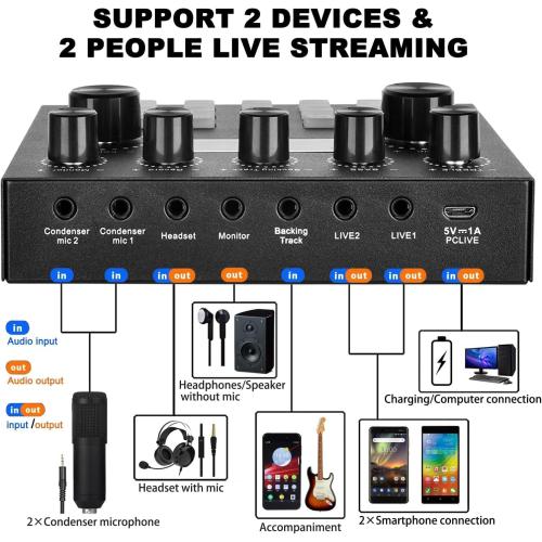 Podcast Equipment Bundle for 2, V8s DJ Mixer Voice Changer with BM-800 Podcast Microphone Bundle - Studio Condenser Microphone Perfect for Podcasting, Recording, Singing, Streaming and Gaming