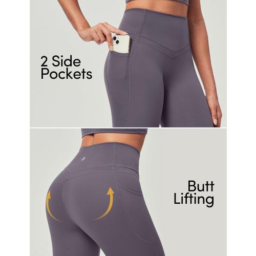IUGA Medium Iron Gray Compression Leggings with Pockets for Women Tummy Control Leggings No Front Seam Workout High Waist Yoga Pants