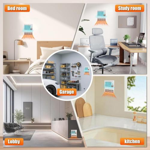 9815WH High-Capacity Wall-Mounted Electric Heater with Built-In Adjustable Thermostat and Silent Motor Delivers 1500W,120/240V Voltage Suitable for Kitchen,Bedroom,Living Room, Corridor, White