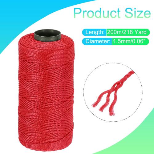 MECCANIXITY Nylon String 3 Strands Twisted Mason Line 1.5mm x 218 Yards Nylon Twine String for DIY Projects, Home Improvement, Gardening, Gift Wrapping, Christmas Party Supplies, Red