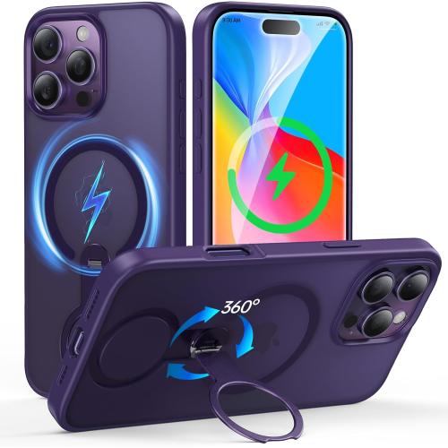 Fansessy for iPhone 16 Pro Max Case with 360° Magnetic Stand [Military Drop Protection] [Compatible with MagSafe] Shockproof Slim Translucent Matte 16 Promax Case 6.9 Inch, Purple