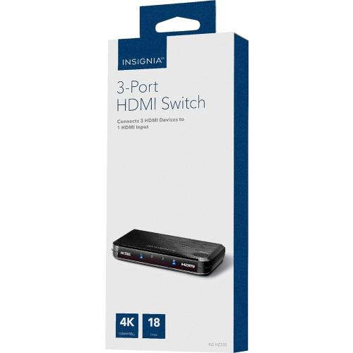 Insignia™ - 3-Port HDMI Switch with 4K and HDR Pass-Through - Black