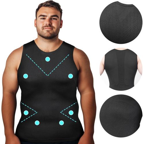 Odoland 3 Pack Men Large Compression Shirt, Tummy Control Slimming Undershirt Tank Top Men Body Shaper