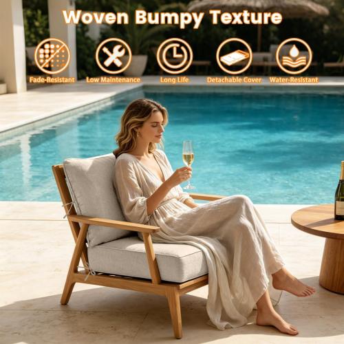 Sundale Outdoor Olefin Deep Seat Cushion Set of 2, Patio Chair Cushion and Pillow, Water-Resistant Sectional Sofa Pad with Straps Beige, 23 x 26 x 6 Inches