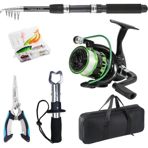 Fishing Rod, 6.9ft Telescopic Fishing Rod and Reel Combo with Fishing Pliers and Lip Gripper Fishing Equipment, 5.2:1 Pre-Loaded Spinning Reel Combo Set Fishing Pole