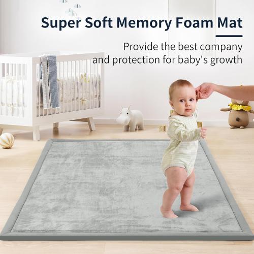 ACOMOPACK Baby Play Mat for Floor 1.3 Thick Memory Foam Play Mat 59×71 Tummy Time Crawling with Non-slip Bottom for Living Room,Nursery,Soft Velvet Playpen Mats for Kids,Infants（Light Grey）