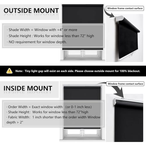 Cordless Roller Shades Blackout Blinds for Windows Room Darkening Rolled Up Shades with Spring System, UV Protection Window Shades Door Blinds for Home and Office (54 W x 72 H, Black)