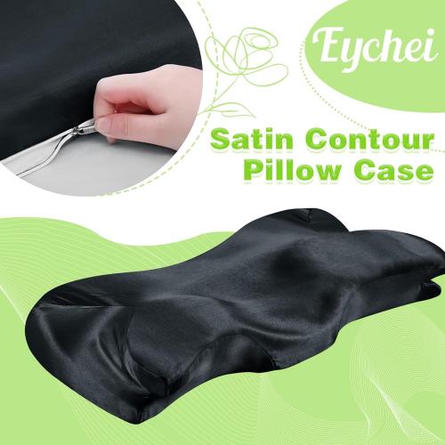 2 Pcs Satin Pillowcase for Cervical Pillow, Black Silky Cervical Pillow Case Contour Pillow Case Cover with Zipper, Smooth Ergonomic Pillowcase for Neck Pillow Cover