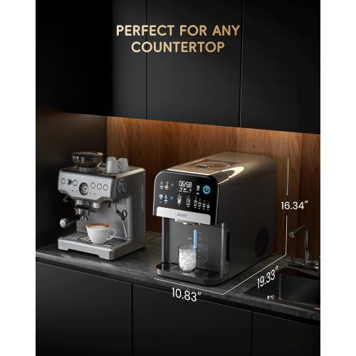 ecozy Nugget Ice Maker Dispenser, Smart 2-in-1 Pebble Ice Machine Countertop & Water Dispenser with App Control, Self-Cleaning, Auto Lighting, TDS Monitor, Measured Dispensing, 33Lbs/Day