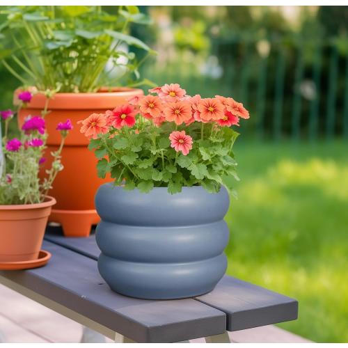 SQOWL Ceramic Pot for Plants - 8 Inch Plant Pot with Drainage Hole Planter for Indoor Plants Outdoor Flower Pot Decorative Plant Pot Unique Planter for Room Decorations Gray