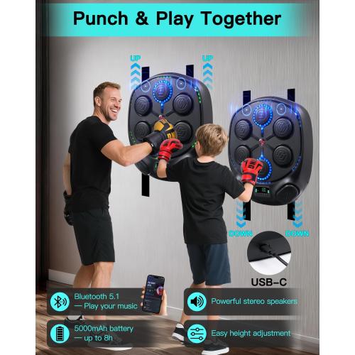 shroop Music Boxing Machine for Adults & Kids — Wall-Mounted Interactive Bluetooth Punch Trainer, High-Sensitivity, Rhythm Adaptation, 6/8 Targets, Ideal for Home, Office, and Gym Use