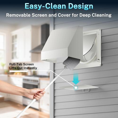 HG Power 6 Inch Hooded Wall Vent with Screen and Damper, Galvanized Steel Exhaust Vent, Exterior Dryer Vent Cover for Kitchen Range Hood Air Ventilation, Bathroom Exhaust Fan, White