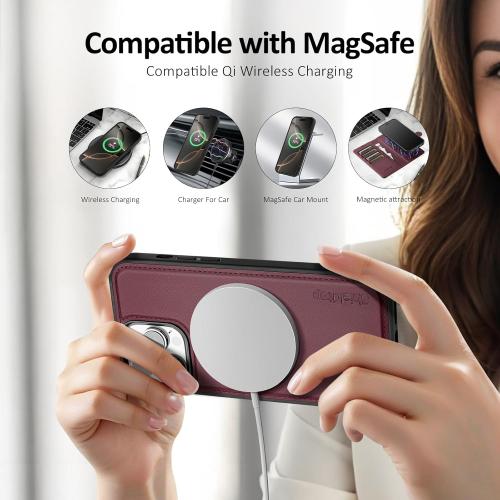 Shieldtop Compatible with Magsafe Magnetic 2 in 1 Detachable iPhone 13 Pro Max Wallet Case with Card Holder Credit Slots Men Women,PU Leather RFID Blocking Flip Kickstand for Apple 13 Pro Max,Wine Red