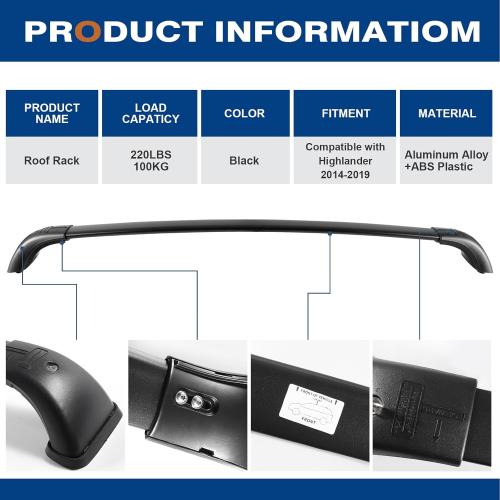 BLACK Lockable Roof Rack Cross Bars 220lb Compatible with 2014-2019 Toyota Highlander XLE Limited & SE & LE Plus & LE with Anti-Theft Metal Heavy Duty Crossbars Black Rooftop Luggage Carrier