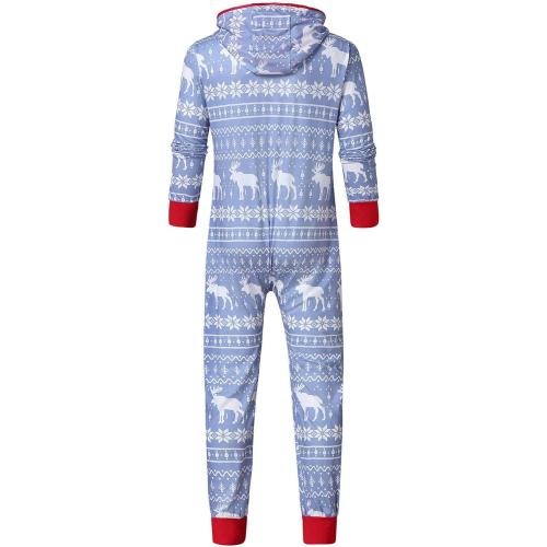 Men Hooded Fleece Pajamas Funny Graphic Loungewear 1-Piece Jumpsuit Sleepwear Homewear Romper