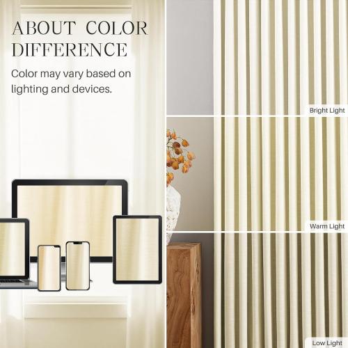 Pinch Pleated Curtains 100% Blackout Linen Curtains 95 Inches Long for Bedroom Living Room, Creamy Beige Memory Trained Thermal Insulated Room Darkening Window Drapes with Hooks 2 Panels 40Wx95L