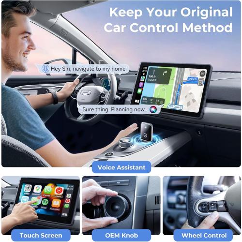 Wireless Carplay Adapter for iPhone, Convert Wired Carplay to Wireless, 2 in 1 Plug and Play Android Auto and Carplay Adapter for iOS 10 Android 11 and Above, Cars with Built-in Carplay (Silver)