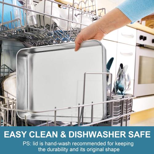 P&P CHEF Stainless Steel Baking Pan with Lid, Rectangular Cake Pans, Sheet Pan Bakeware for Baking Lasagna Brownies, 2-Inch Deep Side & Heavy Duty, Easy to Store & Clean (12.3, 4Pcs)