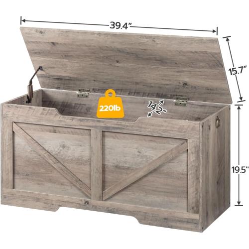 HOOBRO Storage Bench, 39.4” Retro Wooden Storage Chest with U-Shaped Cut-Out Pull, Safety Hinge, Supports 220 lb and Easy Assembly for Toy Box Organizer (Greige) BG771CW01