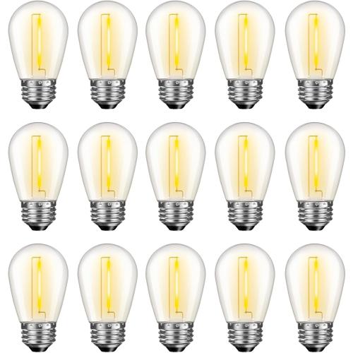 GvvooHome LED S14 Replacement Light Bulbs for Outdoor String Lights, 1W Shatterproof Edison Light Bulbs for Outside Patio Garden, E26 Standard Base, Dimmable, 2200K Warm White, 15 Pack
