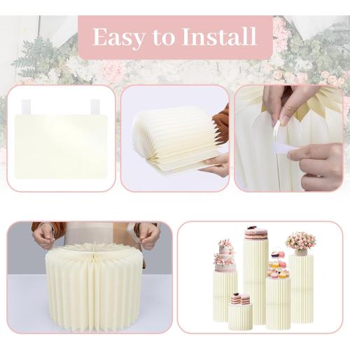 Cecnamt Cylinder Stands for Party,5 Pcs Paper Cylinder Pedestal Stand with Acrylic Disc Foldable Round Pillars Pedestal Cake Stands for Wedding Party Decor