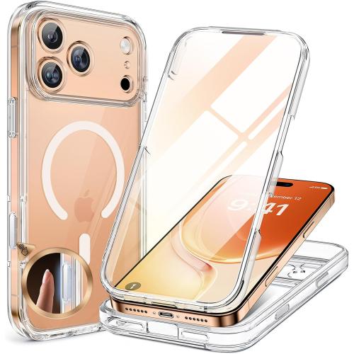 Miracase for iPhone 17 Pro Max Case 6.9 Full-Body Phone Case with Built-in Glass Screen Protector& Full Camera Protector,[Magnetic with MagSafe] Drop Proof 17 ProMax Cover, Clear