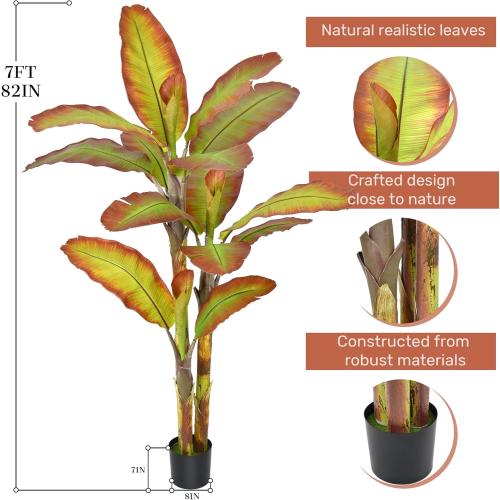 Artificial BananaTree 7FT Tall Large Faux Trees with Realistic Leaves, Fake Banana Floor Potted Artificial Plants for Home Office Living Room Indoor Outdoor Decor (84in,1Pack)