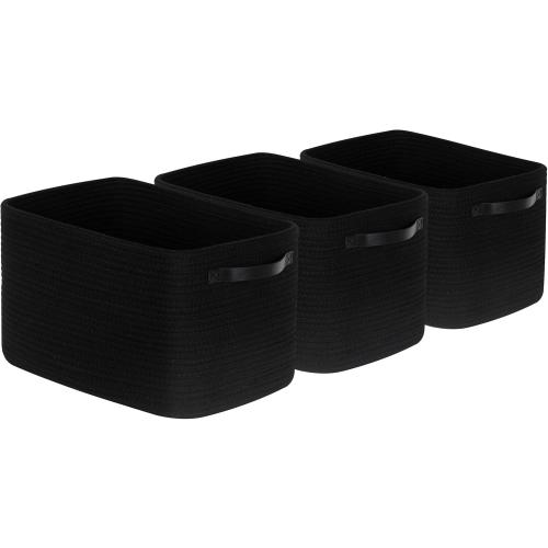 MINTWOOD Design 3-Pack Storage Baskets for Shelves, Decorative Baskets for Organizing, Woven Baskets for Storage, Book Basket Cube Bin Box, Pantry Closet, Shoe Organizer, Black / Black