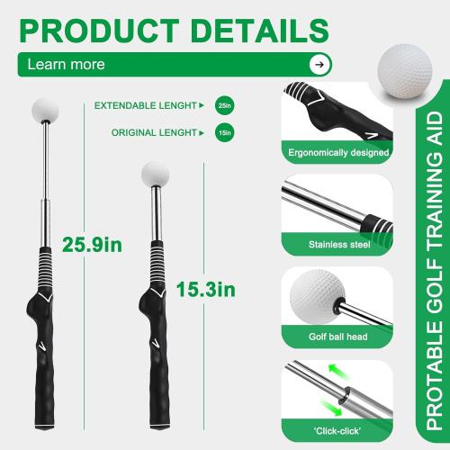 Retractable Golf Swing Trainer - Pro Handed Click Stick Golf Grip Trainer | Golf Grip Swing Training Aid Ideal for Beginners