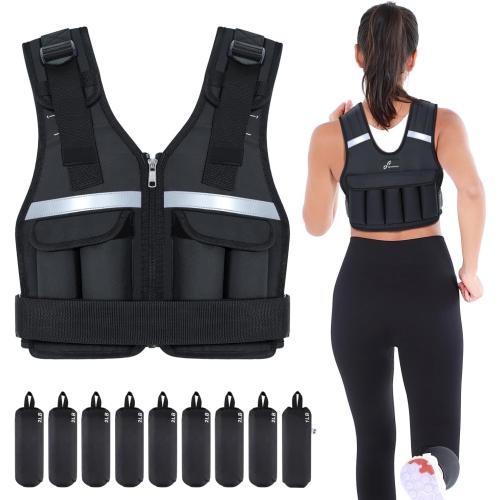 Sportneer Adjustable Weighted Vest Weights: 2-18 lbs/2-40 lbs Washable Weight Vest for Walking 16 In 1 Fast Adjust Rucking Vest for Women and Men Home Gym Running Jogging Strength Training Vests