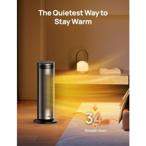 Dreo Space Heater for Large Room, 20 Inch Electric Heaters for Indoor Use, 8 Safe Protection Tower with Dreo FortPlug, 70° Oscillation, PTC Ceramic with Remote, Quiet, 12H Timer, Bedroom, Office