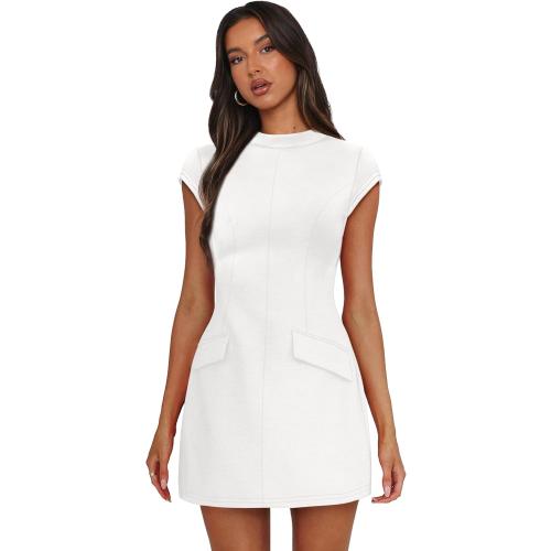 Size XS OFEEFAN Womens Summer Dress Mock Neck Short Sleeve Bodycon Party Club Mini Dresses