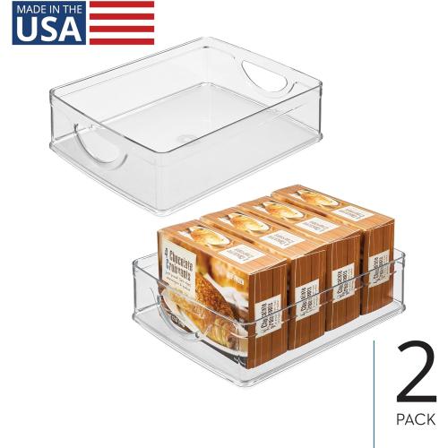 iDesign Plastic Stackable Pantry Bin - Storage Bin with Handles for Cabinets or Fridge - Set of 2 - Clear