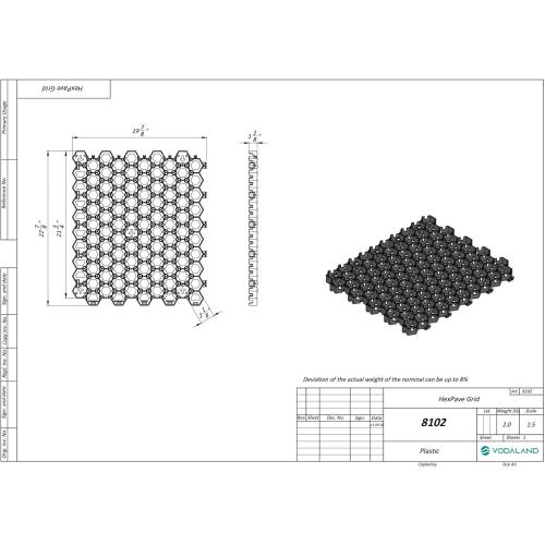 Vodaland Permeable HexPave System - Grass & Gravel Pavers - 100% Recycled PPE Plastic, Handles 27,000 lbs, 1 Depth, 65 s.f / 22 Units