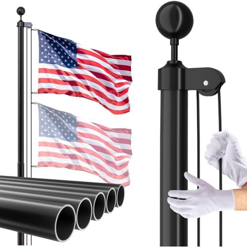 Flag Pole for Outside House, 19 FT Heavy Duty 45K PSI & 95 HBW Hard Aerospace Aluminum Flagpole Kit, Unbending Outdoor In-Ground Flag Poles with 3x5 American Flag for Yard, Residential or Commercial