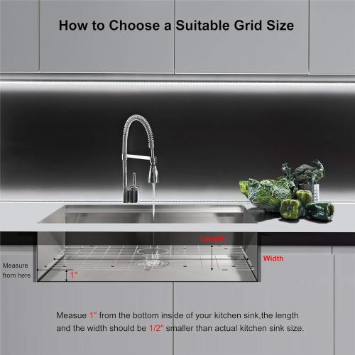 Kitchen Sink Grid and Sink Protectors, 26 Stainless Steel Sink Grids | Stainless Steel Sink Grids for Bottom of Kitchen Sinks, 26 x 14 1/16 with Rear Drain for Single Bowl Sinks