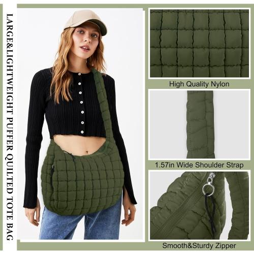 Quilted Puffer Tote Bag Purse Puffy Crossbody Shoulder Bag,Lightweight Nylon Hobo Bag Puffer Carryall Bag for Women Girl